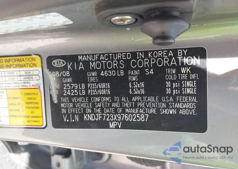 2009 Kia Sportage Lx V6 из США, поврежденный, VIN KNDJF723X97602587